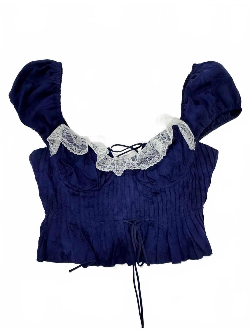 For Love & Lemons Holland Navy Blue Lace Corset Crop Top Bustier Small